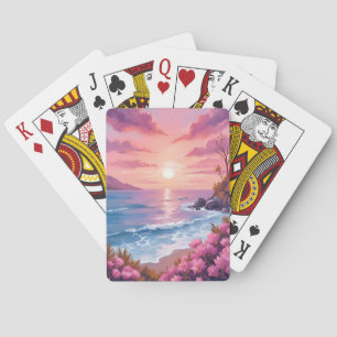 Jeu De Cartes Baie de Blush Beach Aquarelle rose du coucher de