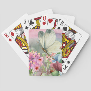 Jeu De Cartes Baisers aux papillons colorés entre Fleurs sauvage
