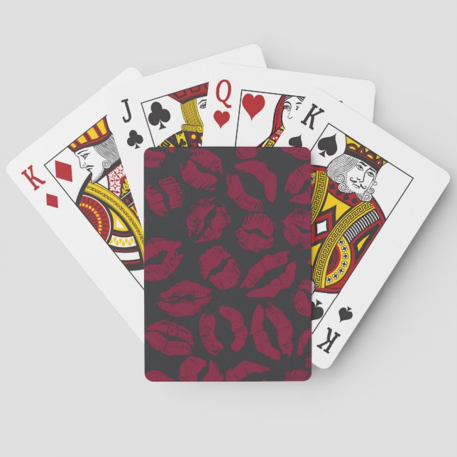 Jeu De Cartes Baisers en bâton à lèvres : empreintes rouges fonc (dos)