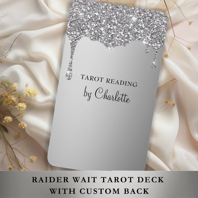 Jeu De Cartes Baisse de Parties scintillant gris argent personna (Personalized Silver Glitter Drop (Imitate)Tarot Cards with your name, text, message.)