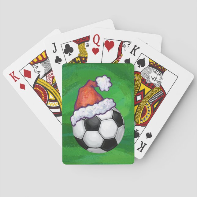 Jeu De Cartes Bal de football Santa Chapeau sur Vert (dos)
