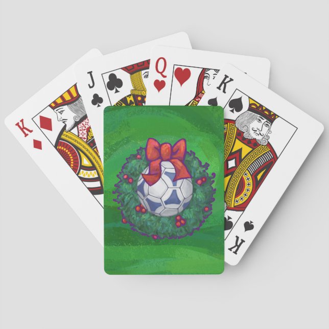 Jeu De Cartes Bal de soccer blanc et bleu sur vert (dos)