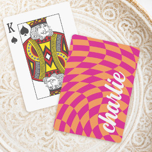 Jeu De Cartes Balayage de damier rétro vague chaude rose orange