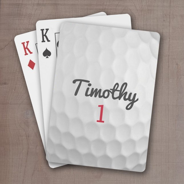 Jeu De Cartes Ball de golf Dimples avec nom noir Numéro rouge (Classic Golf Design - Personalize these golf-themed playing cards)