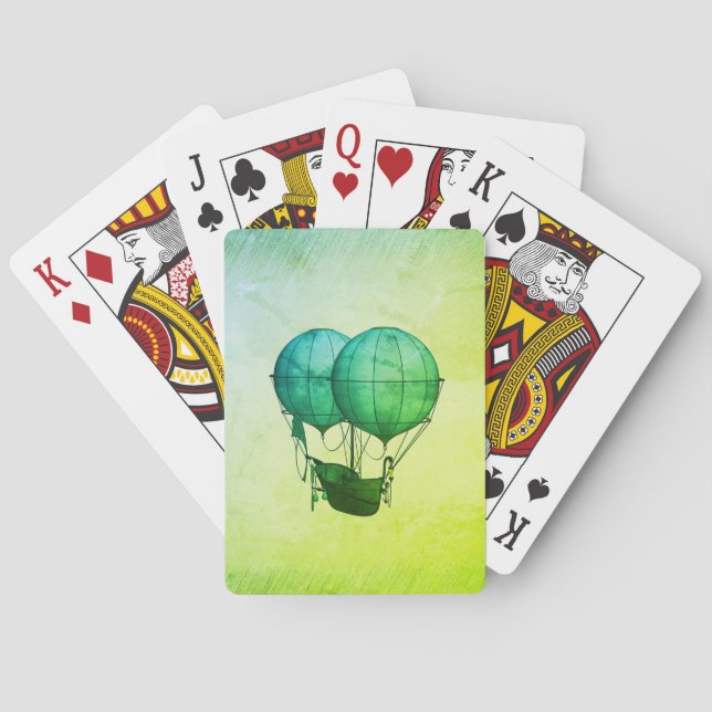 Jeu De Cartes Ballons à air chaud Steampunk avec vert de navire (dos)
