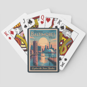 Jeu De Cartes Baltimore Maryland Skyline Voyage Art Rétro