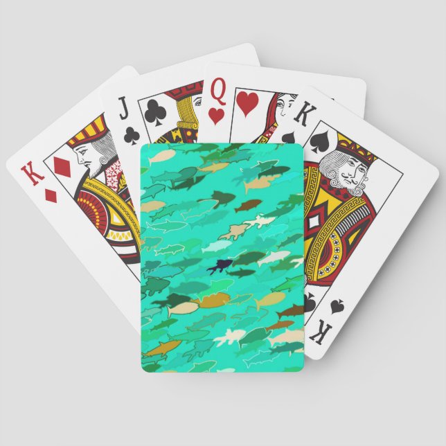 Jeu De Cartes Banc de poissons, Aqua, Vert et Or (dos)