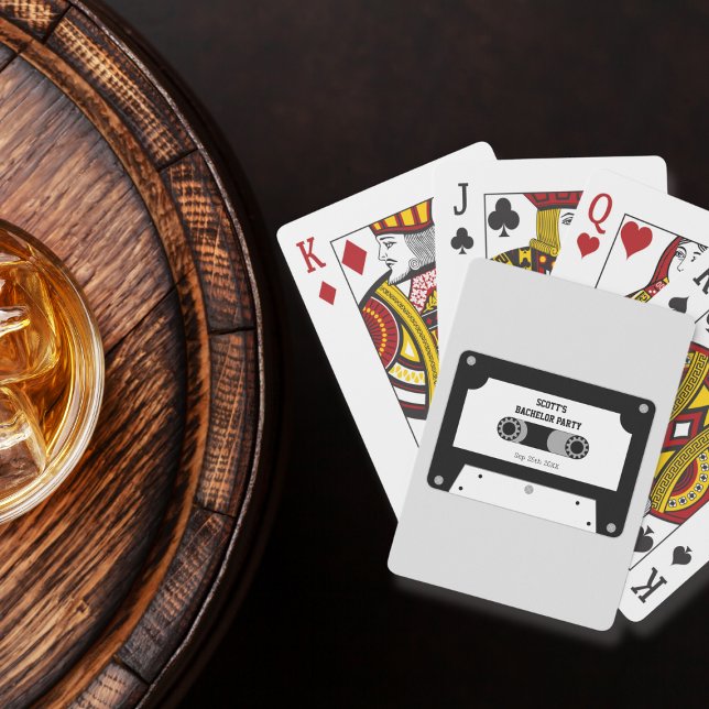 Jeu De Cartes Bande de cassette rétro Noir et Blanc Bachelor Par (Retro Cassette Tape Black And White Bachelor Party Playing Cards)