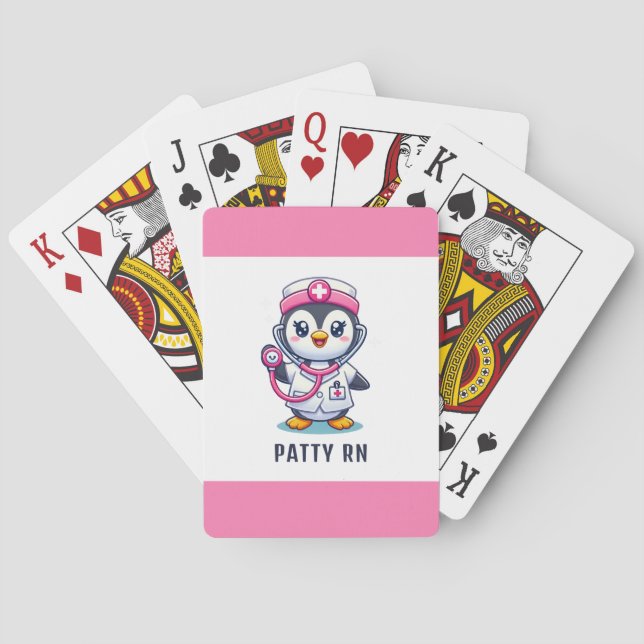 Jeu De Cartes Bande stéthoscopique rose Infirmier pinguin mignon (dos)