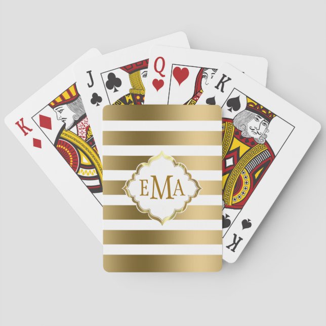 Jeu De Cartes Bandes Géométriques Monogrammes Or Et Blanc (dos)