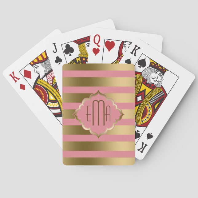 Jeu De Cartes Bandes Géométriques Monogrammes Rose Et Or (dos)