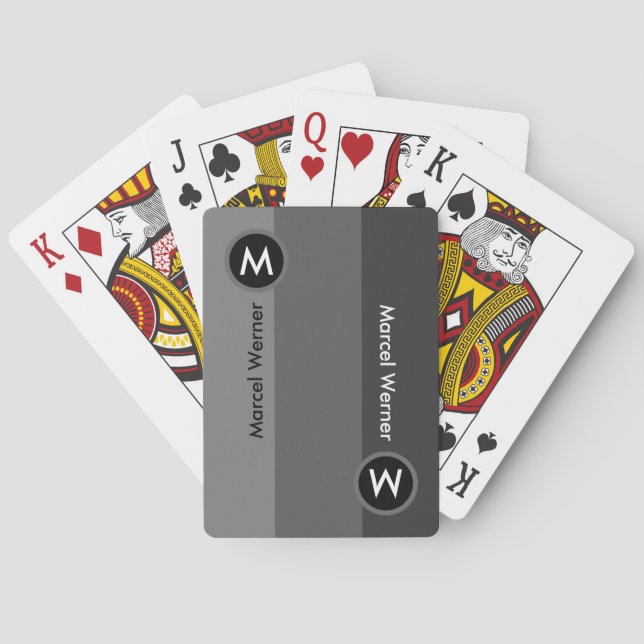 Jeu De Cartes bandes grises avec nom et initiale (dos)