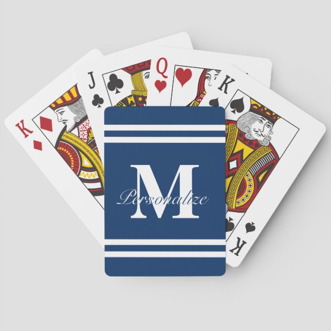 Jeu De Cartes Bandes marines bleues et blanches monogrammées (dos)