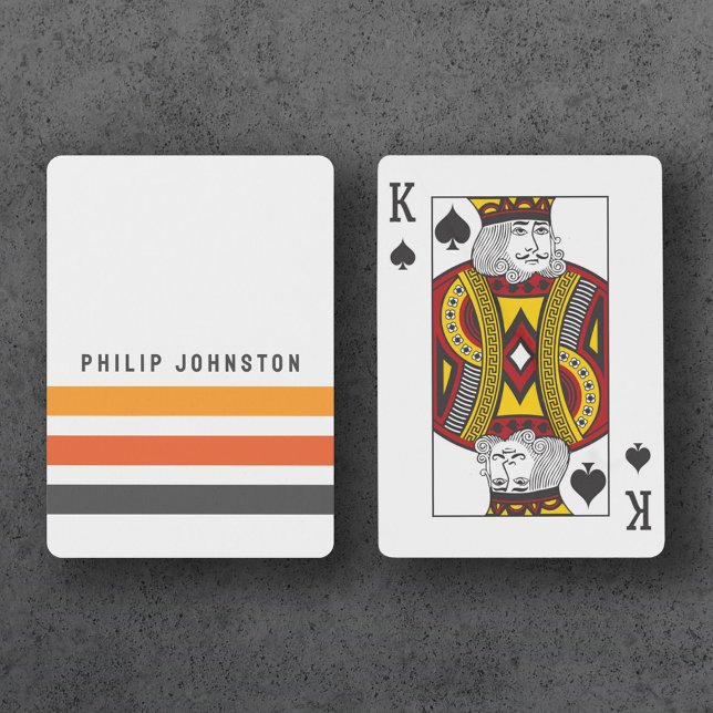 Jeu De Cartes Bandes rétro gris et orange nom personnalisé blanc (Créateur téléchargé)