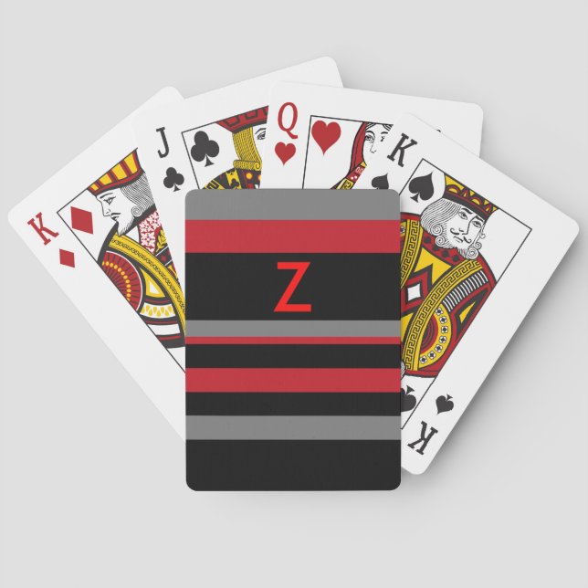 Jeu De Cartes Bandes rouges et noires avec initiales (dos)