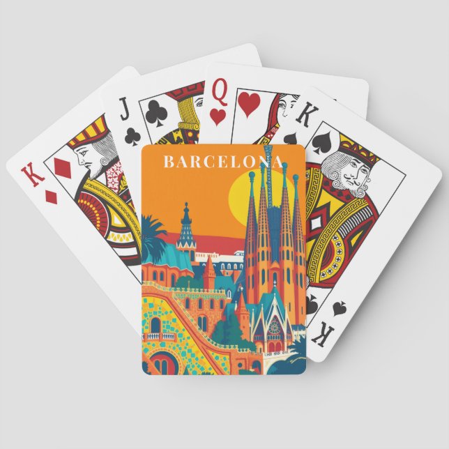 Jeu De Cartes Barcelone Espagne Voyage Rétro (dos)