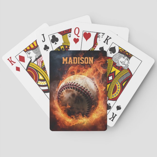 Jeu De Cartes Baseball de texte personnalisé en feu (dos)
