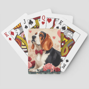 Jeu De Cartes Basset Hound avec des Roses - Saint-Valentin
