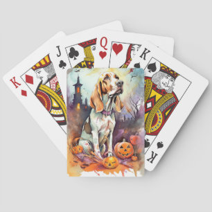 Jeu De Cartes Basset Hound d'Halloween avec des citrouilles effr