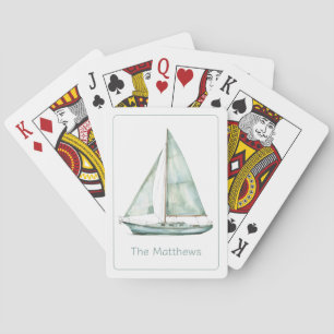 Jeu De Cartes Bateau à voile aquarelle bleu côtier personnalisé