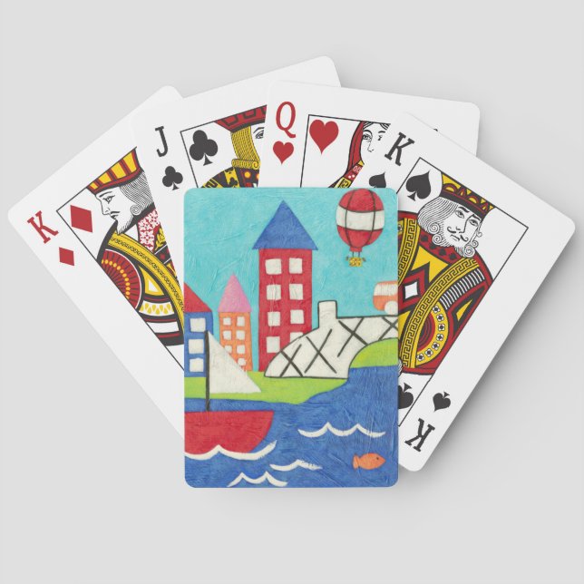 Jeu De Cartes Bateau à voile et ballon à air chaud avec Cityscap (dos)