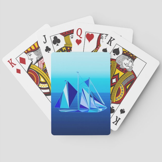 Jeu De Cartes Bateau à voile géométrique moderne / Yacht, bleu C (dos)