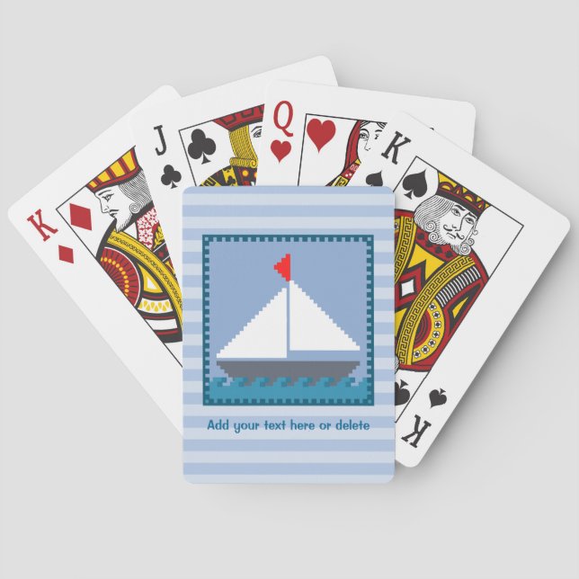Jeu De Cartes Bateau à voile patchwork bleu et blanc personnalis (dos)