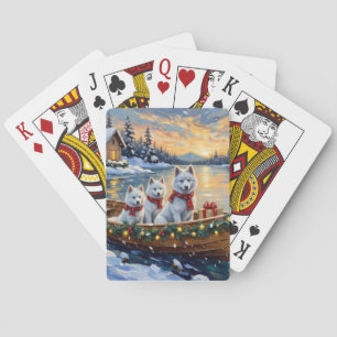 Jeu De Cartes Bateau de Noël de Samoyède blanc pour les fêtes