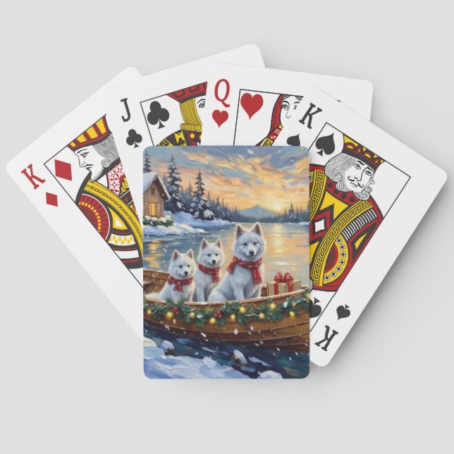 Jeu De Cartes Bateau de Noël de Samoyède blanc pour les fêtes (dos)