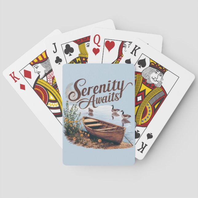 Jeu De Cartes Bateau du lac Serene avec oies et Fleurs sauvages (dos)