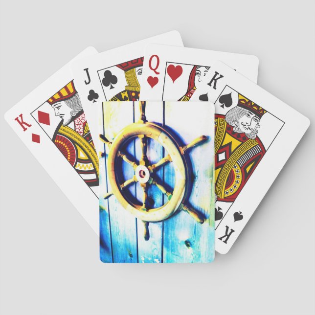 Jeu De Cartes Bateau Roue De Barre À Mineur Thème Marin Bois (dos)