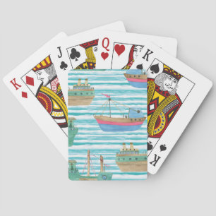 Jeu De Cartes Bateaux : Motif de peinture aquarelle.