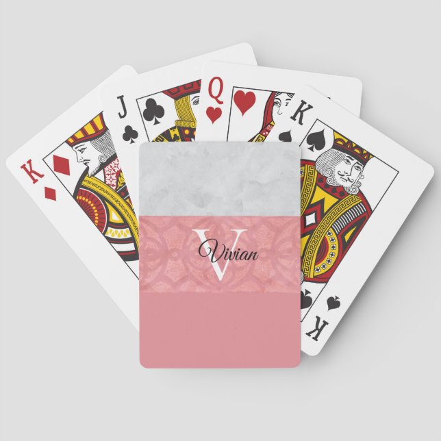 Jeu De Cartes Batik Rose Ruddy Et Aquarelle Gris Monogramme (dos)