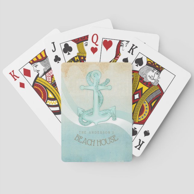 Jeu De Cartes Beach House Ancre nautique et corde Aqua ID623 (dos)