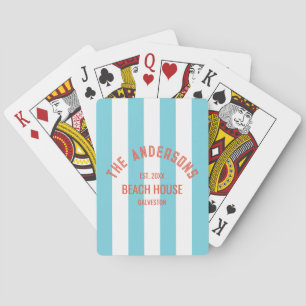 Jeu De Cartes Beach House Nom personnalisé Blue Cabana Stripe