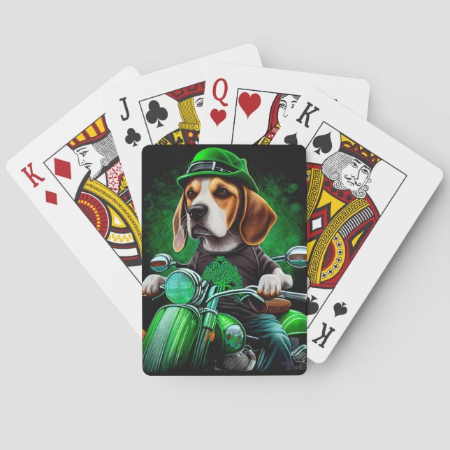 Jeu De Cartes Beagle Chien conduisant vélo St. Patrick's Day (dos)
