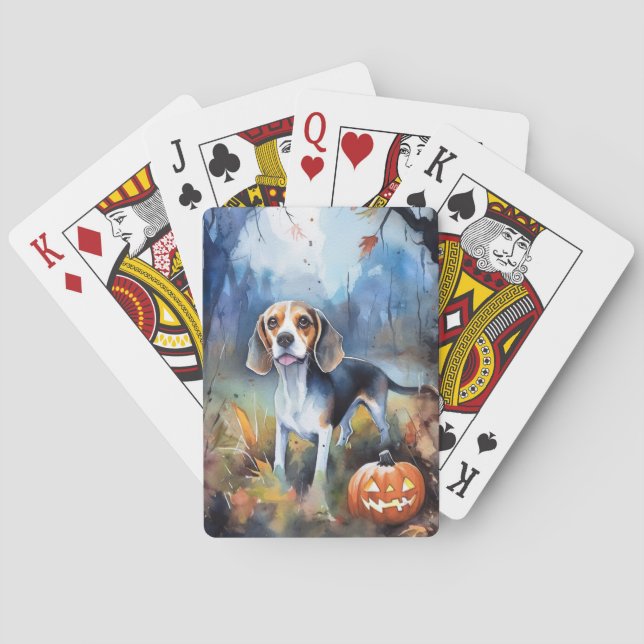 Jeu De Cartes Beagle Halloween avec citrouilles effrayant (dos)