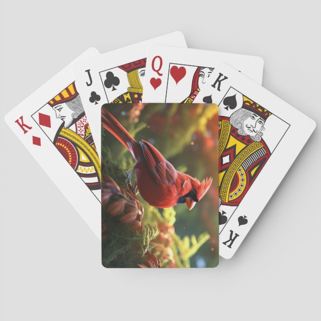 Jeu De Cartes Beau Cardinal Rouge perché sur une branche d'arbre (dos)