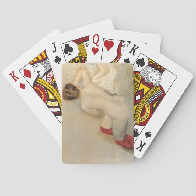 Jeu De Cartes Beau corps féminin avec des bas rouges (dos)