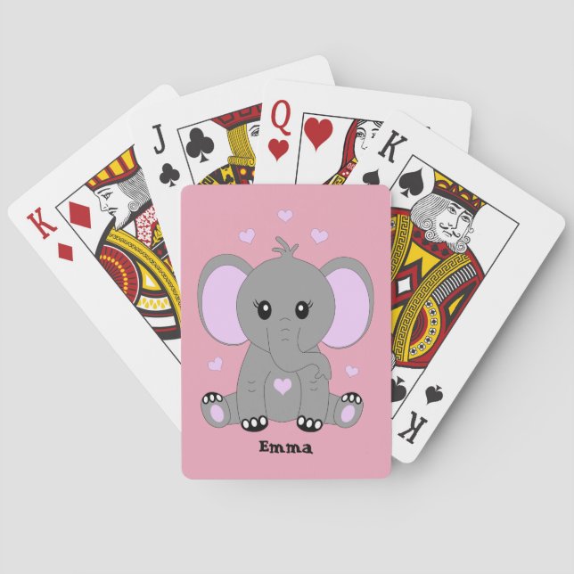Jeu De Cartes Beau éléphant en rose pour les filles (dos)