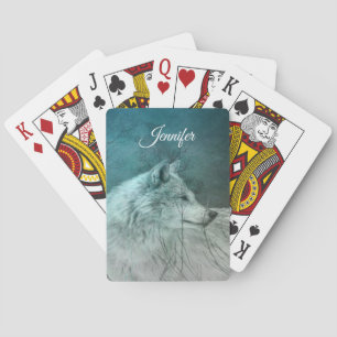 Jeu De Cartes Beau loup gris dans une forêt foncée