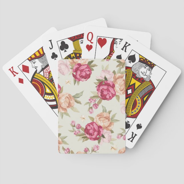 Jeu De Cartes Beau motif de pivoine de couleur sur le vert (dos)