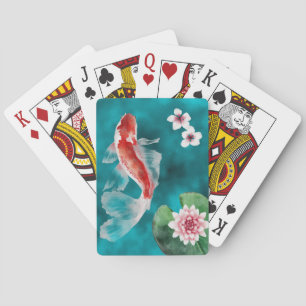 Jeu De Cartes Beau Poisson japonais Koi, Fleurs de cerisiers Jap