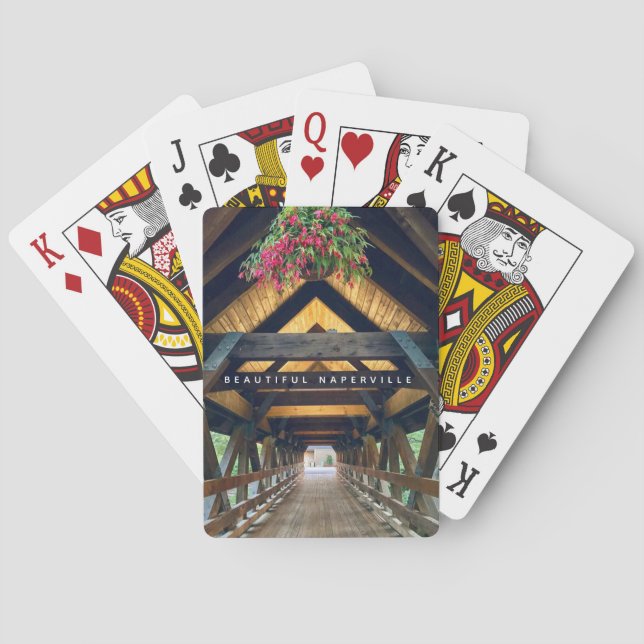 Jeu De Cartes Beau pont couvert de Naperville avec fleurs (dos)
