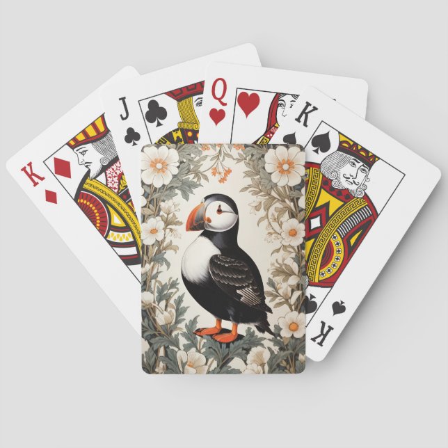 Jeu De Cartes Beautiful Atlantic Puffin White Flowers (dos)