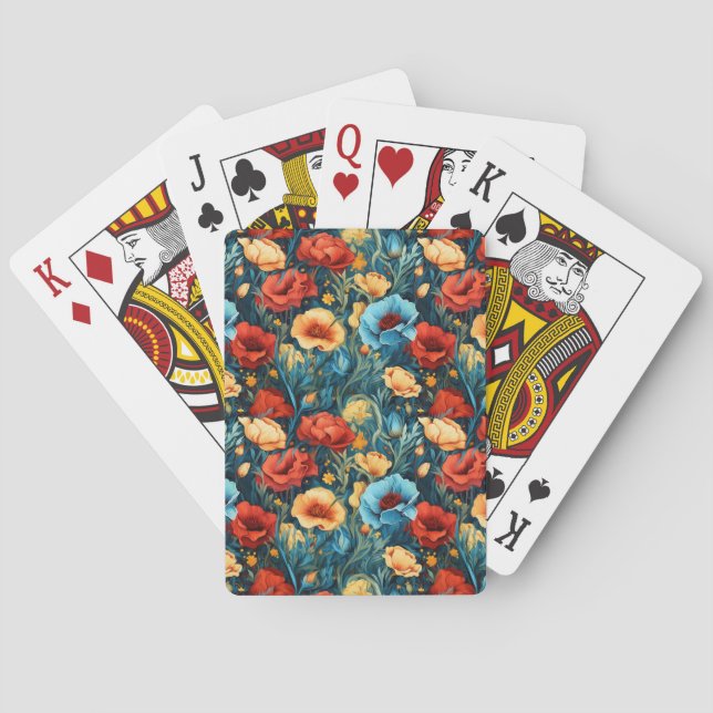 Jeu De Cartes Beautiful Yellow Blue and Red Flowers Pattern (dos)