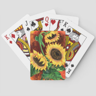 Jeu De Cartes Beaux Trois Tournesols - Peinture d'art imaginaire