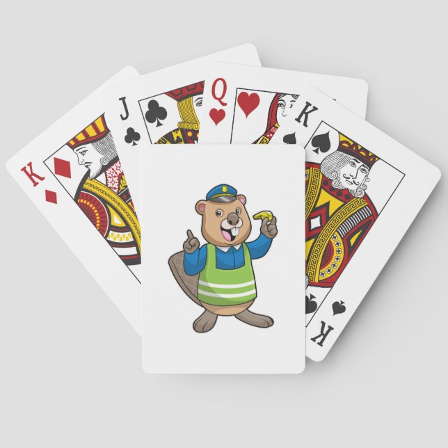 Jeu De Cartes Beaver en tant qu'agent de police avec sifflet (dos)