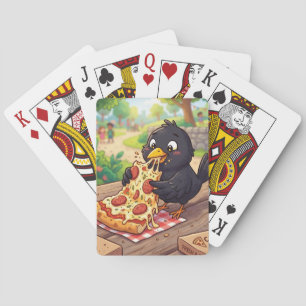 Jeu De Cartes Bébé Corbeau Cartoon Mangeant une Pizza