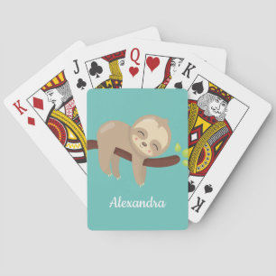 Jeu De Cartes Bébé mignon Sloth Kawaii Illustration animal Turqu